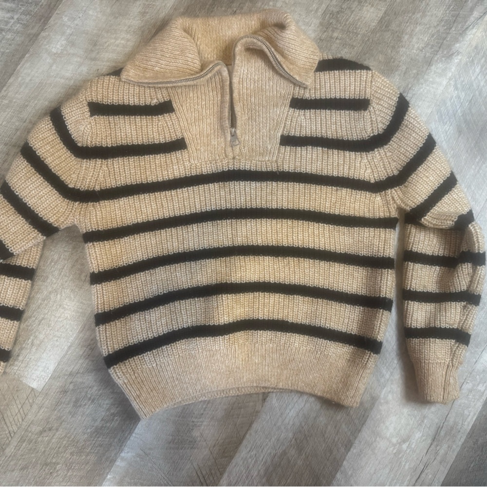 Zara 1/4-zip sweater, tan with thin black stripe